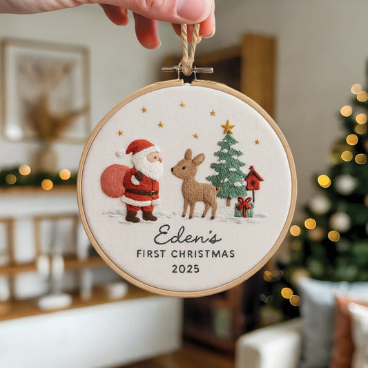 Baby’s First Christmas Ornament – Personalized Embroidered Keepsake