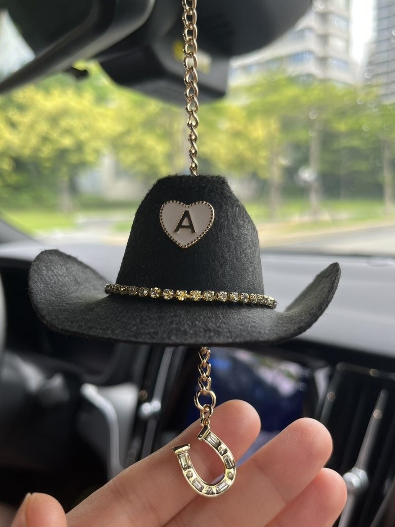 Mini Cowboy Hat Car Charm with Custom Initial-3 Colors