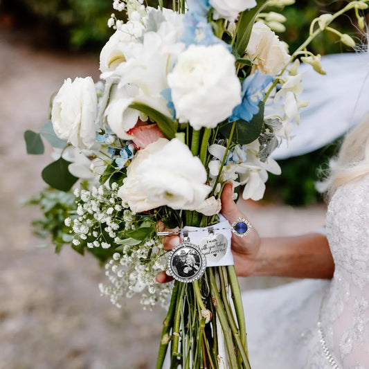 Something Blue Wedding Memory Charm – Custom Photo & Engraved Heart
