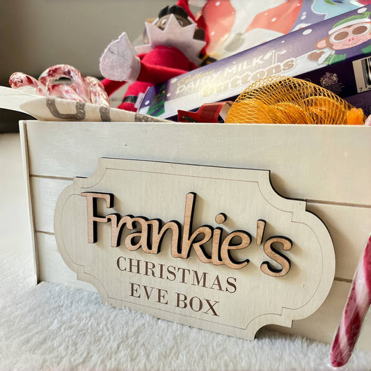 Personalised Christmas Eve Box Plaque – Wooden Engraved Name Sign