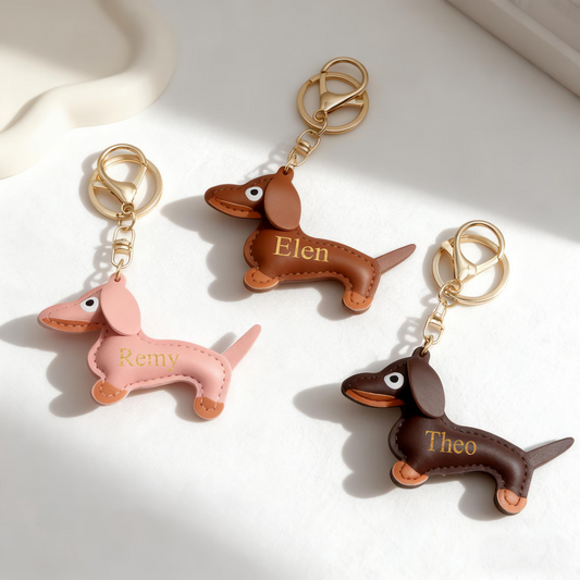 Personalized Dachshund Keychain | Custom Name & Initial Keyring