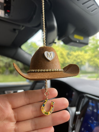 Mini Cowboy Hat Car Charm with Custom Initial-3 Colors