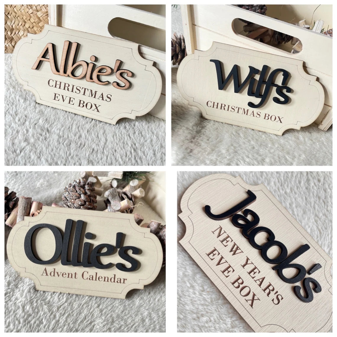 Personalised Christmas Eve Box Plaque – Wooden Engraved Name Sign