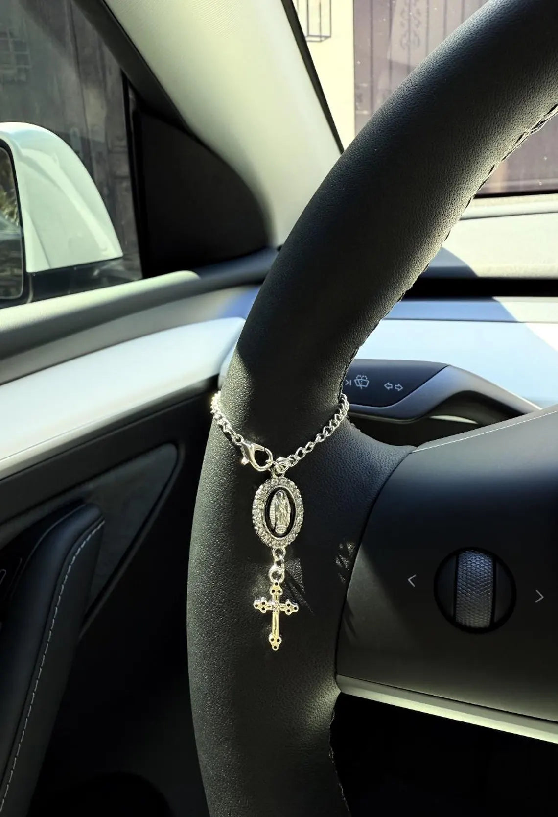 Rosary Car Charm – Handmade Car Accessory in 6 Colors & 2 Finishes