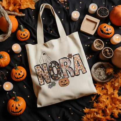 Personalized Retro Halloween Tote Bag – Trick or Treat Candy Bag