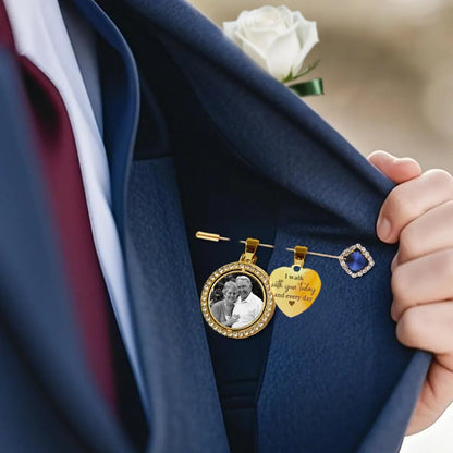 Something Blue Wedding Memory Charm – Custom Photo & Engraved Heart