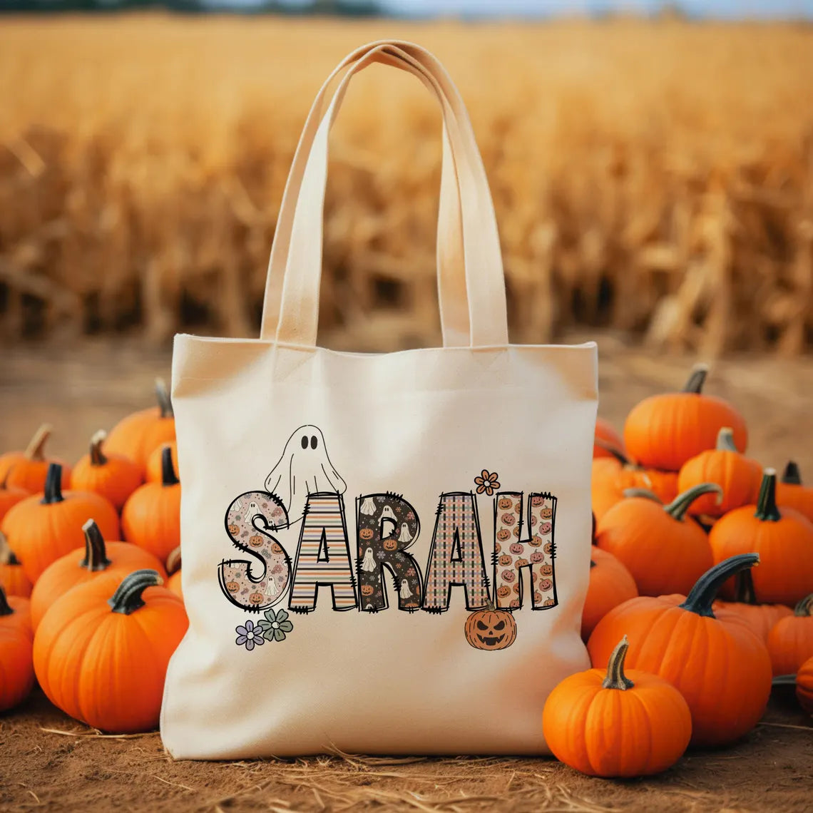 Personalized Retro Halloween Tote Bag – Trick or Treat Candy Bag