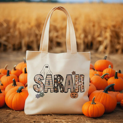 Personalized Retro Halloween Tote Bag – Trick or Treat Candy Bag