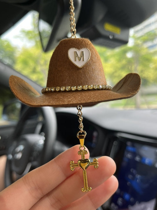 Mini Cowboy Hat Car Charm with Custom Initial-3 Colors