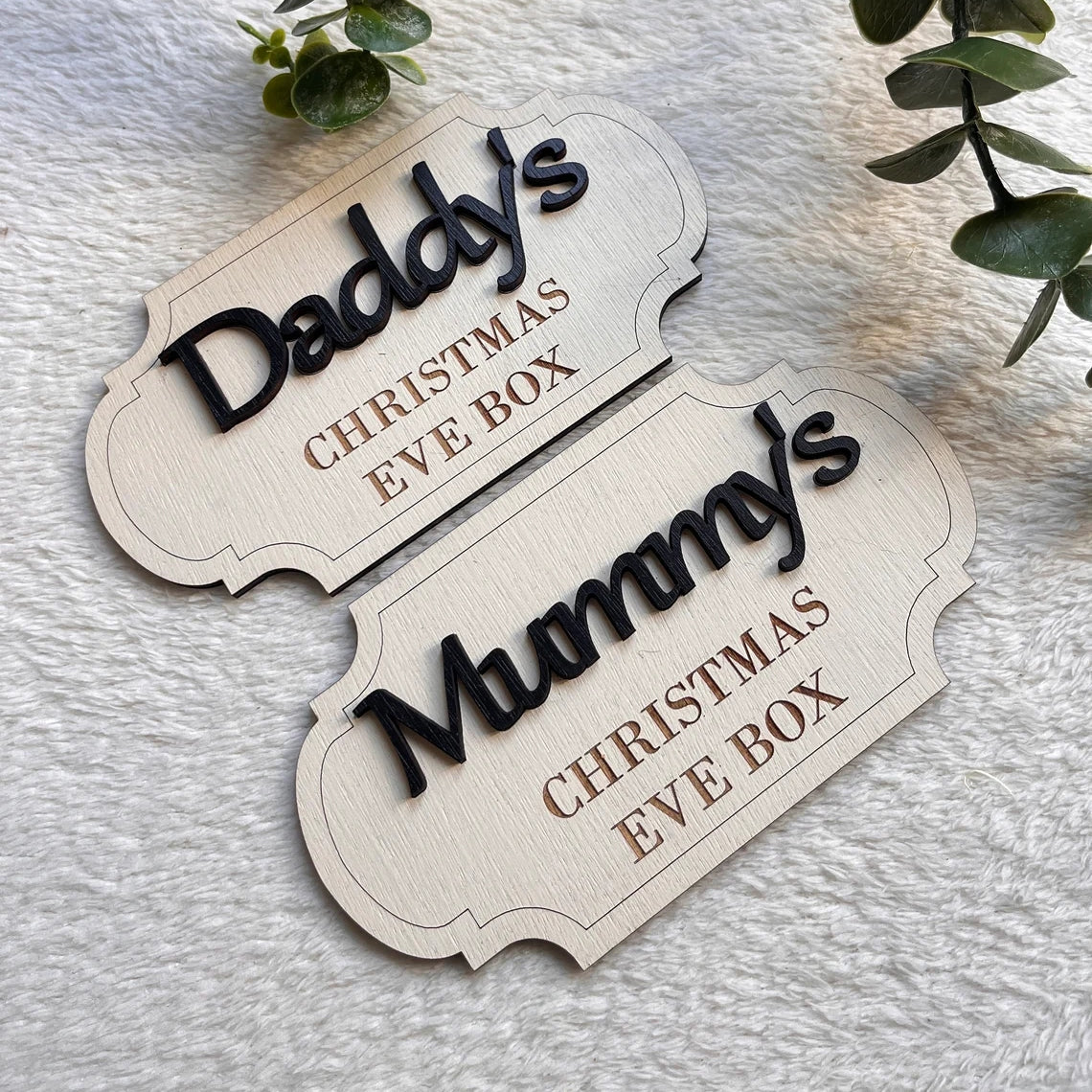 Personalised Christmas Eve Box Plaque – Wooden Engraved Name Sign