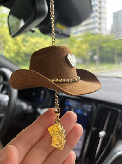 Mini Cowboy Hat Car Charm with Custom Initial-3 Colors