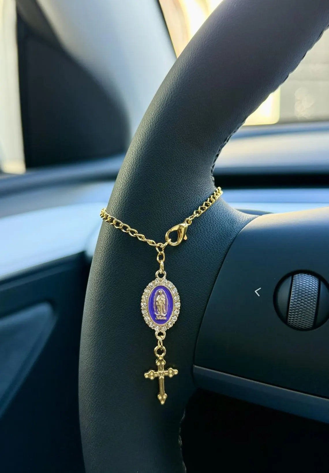 Rosary Car Charm – Handmade Car Accessory in 6 Colors & 2 Finishes