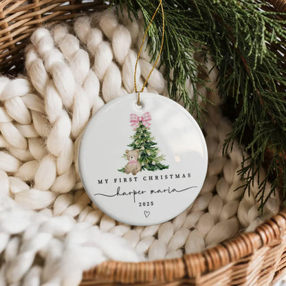 Personalized Baby’s First Christmas Ceramic Ornament – Teddy Bear & Tree