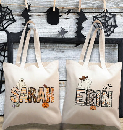 Personalized Retro Halloween Tote Bag – Trick or Treat Candy Bag