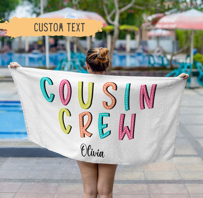 Personalized Cousin Crew Name Beach Towel – Custom Family Reunion Gift
