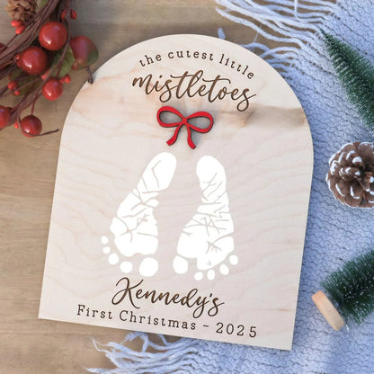 DIY Baby Footprint Sign – First Christmas Personalized Keepsake Bow