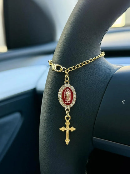 Rosary Car Charm – Handmade Car Accessory in 6 Colors & 2 Finishes