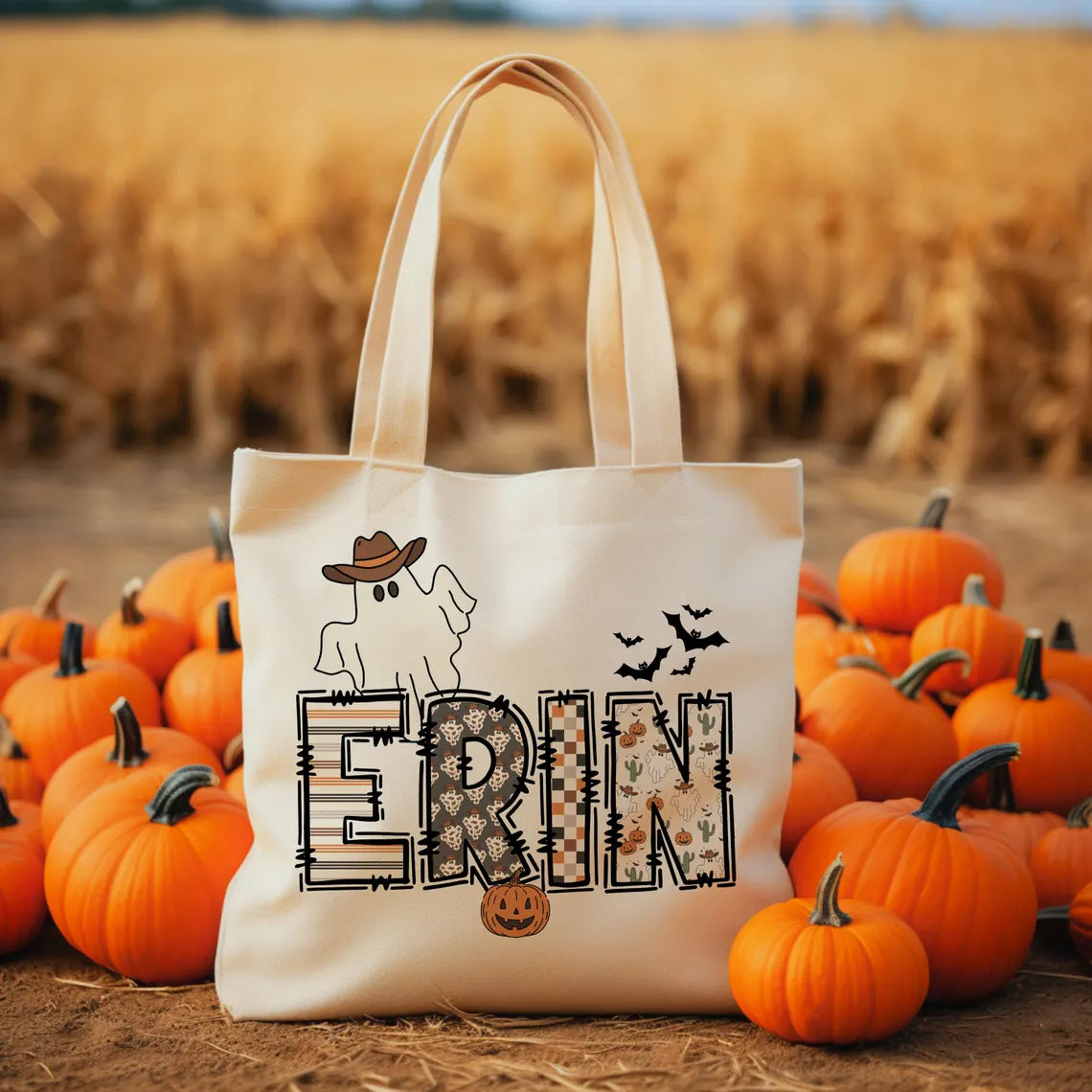 Personalized Retro Halloween Tote Bag – Trick or Treat Candy Bag