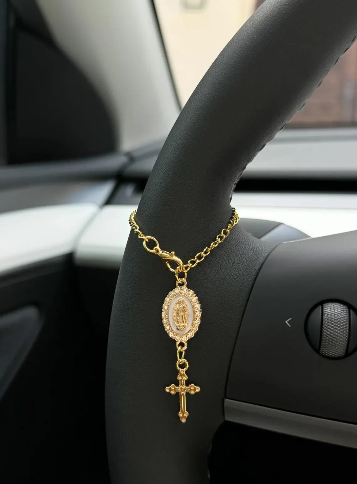 Rosary Car Charm – Handmade Car Accessory in 6 Colors & 2 Finishes