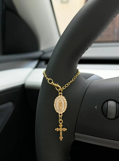 Rosary Car Charm – Handmade Car Accessory in 6 Colors & 2 Finishes