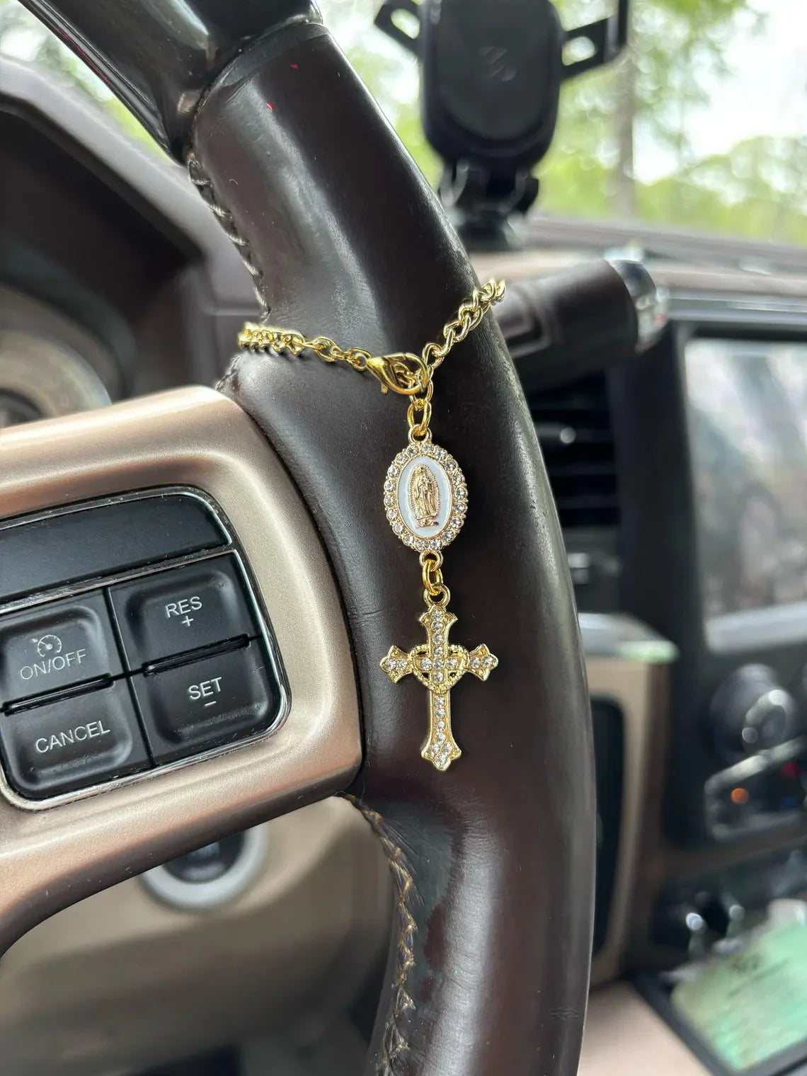 Rosary Car Charm – Handmade Car Accessory in 6 Colors & 2 Finishes