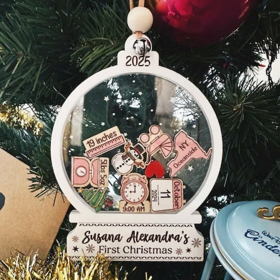 Personalized Baby's First Christmas Ornament 2025 - Custom Name Shaker Gift