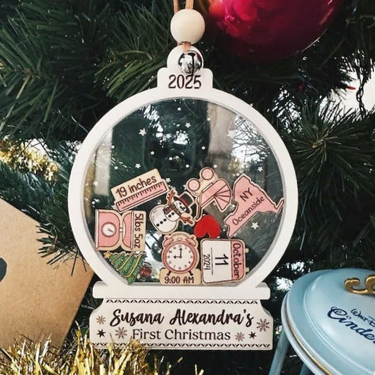 Personalized Baby's First Christmas Ornament 2025 - Custom Name Shaker Gift