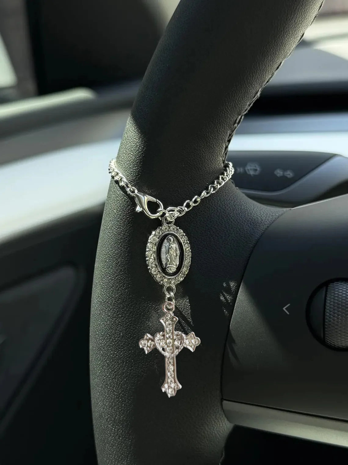 Rosary Car Charm – Handmade Car Accessory in 6 Colors & 2 Finishes