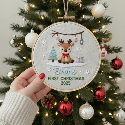 Baby’s First Christmas Ornament – Hand Embroidered Personalized Gift