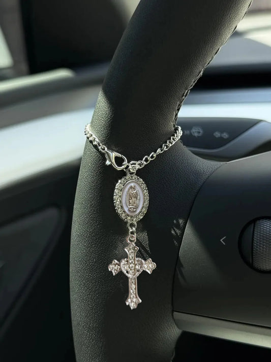 Rosary Car Charm – Handmade Car Accessory in 6 Colors & 2 Finishes