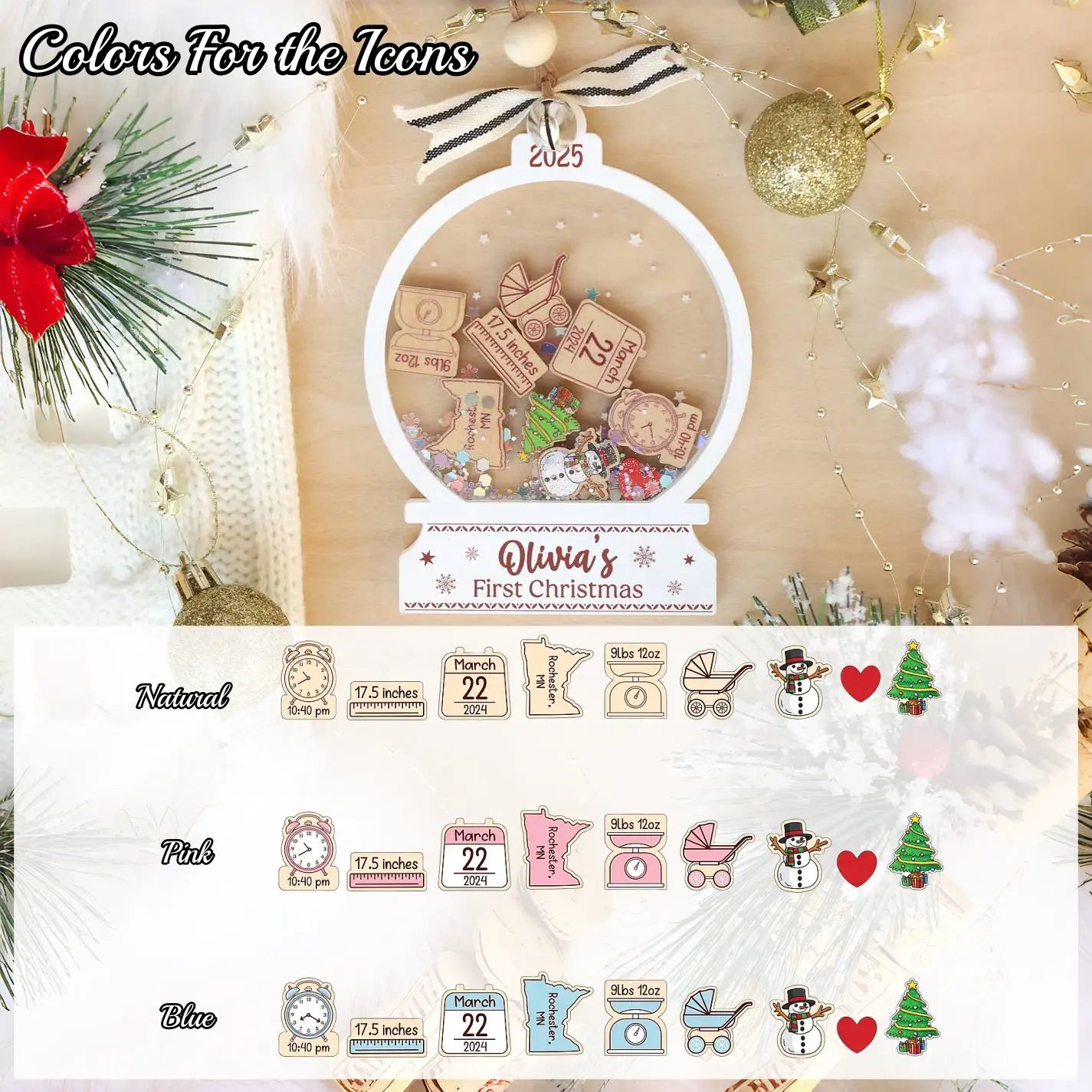 Personalized Baby's First Christmas Ornament 2025 - Custom Name Shaker Gift