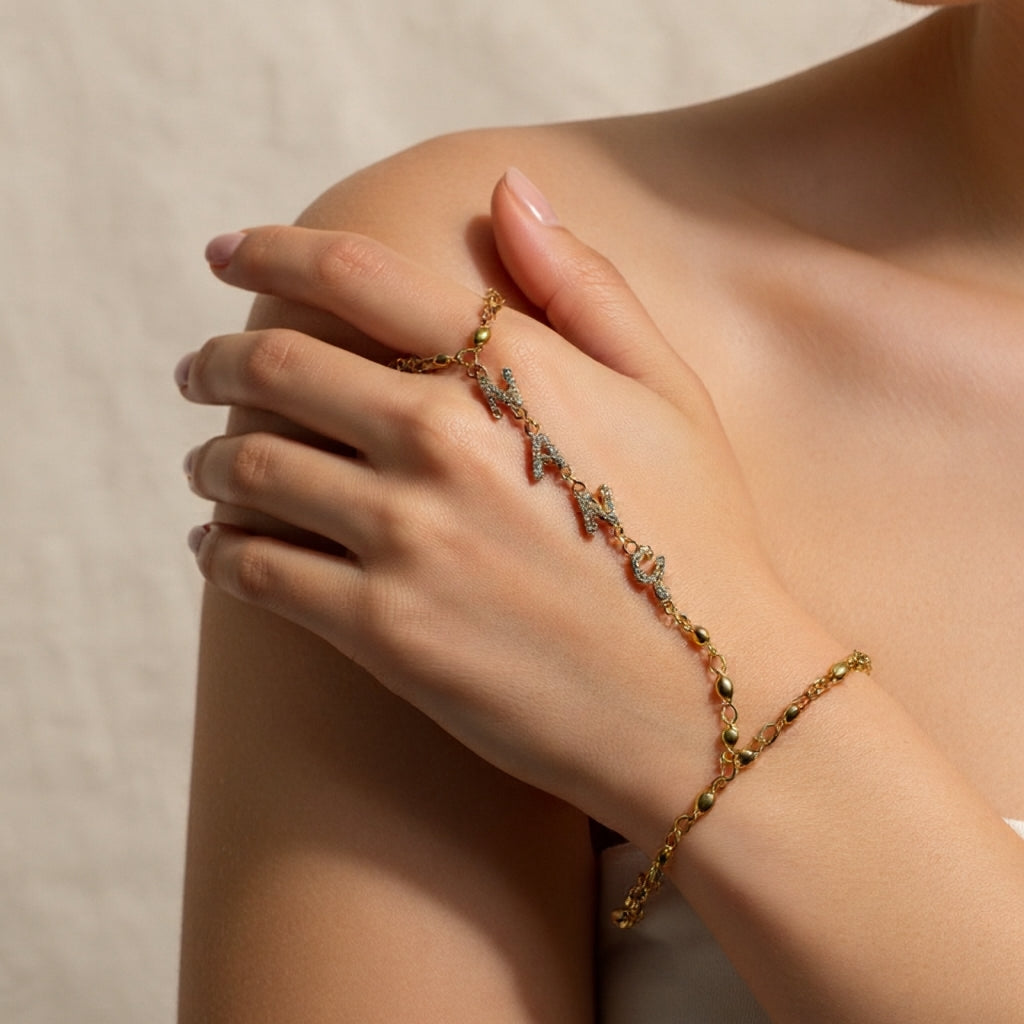 Custom Name Hand Chain – Pavé Gold & Silver Personalized Bracelet