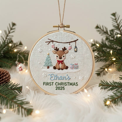 Baby’s First Christmas Ornament – Hand Embroidered Personalized Gift