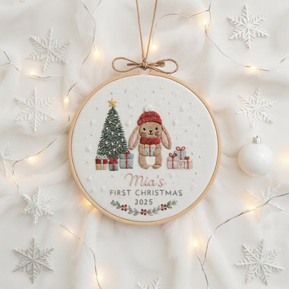 Baby’s First Christmas Ornament – Hand Embroidered Personalized Gift