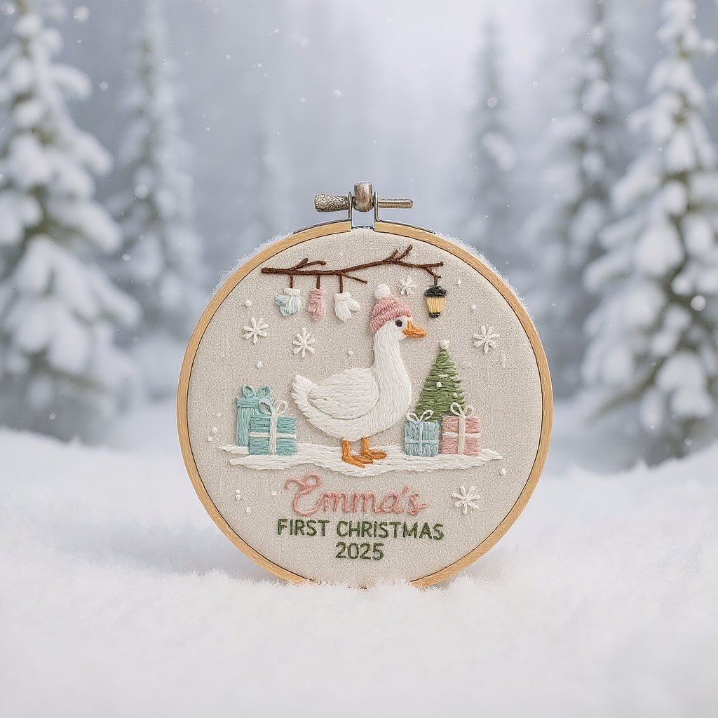 Baby’s First Christmas Ornament – Hand Embroidered Personalized Gift