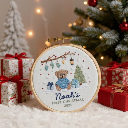 Baby’s First Christmas Ornament – Hand Embroidered Personalized Gift