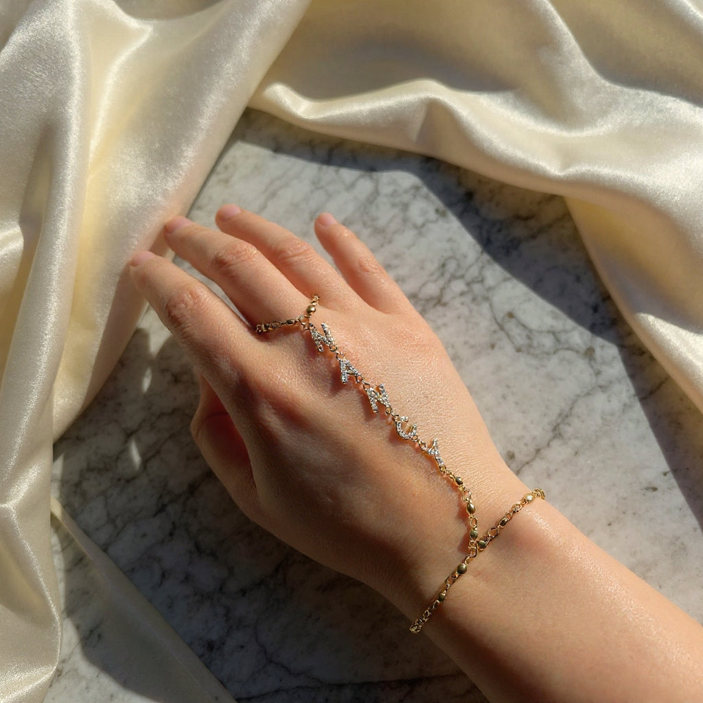Custom Name Hand Chain – Pavé Gold & Silver Personalized Bracelet