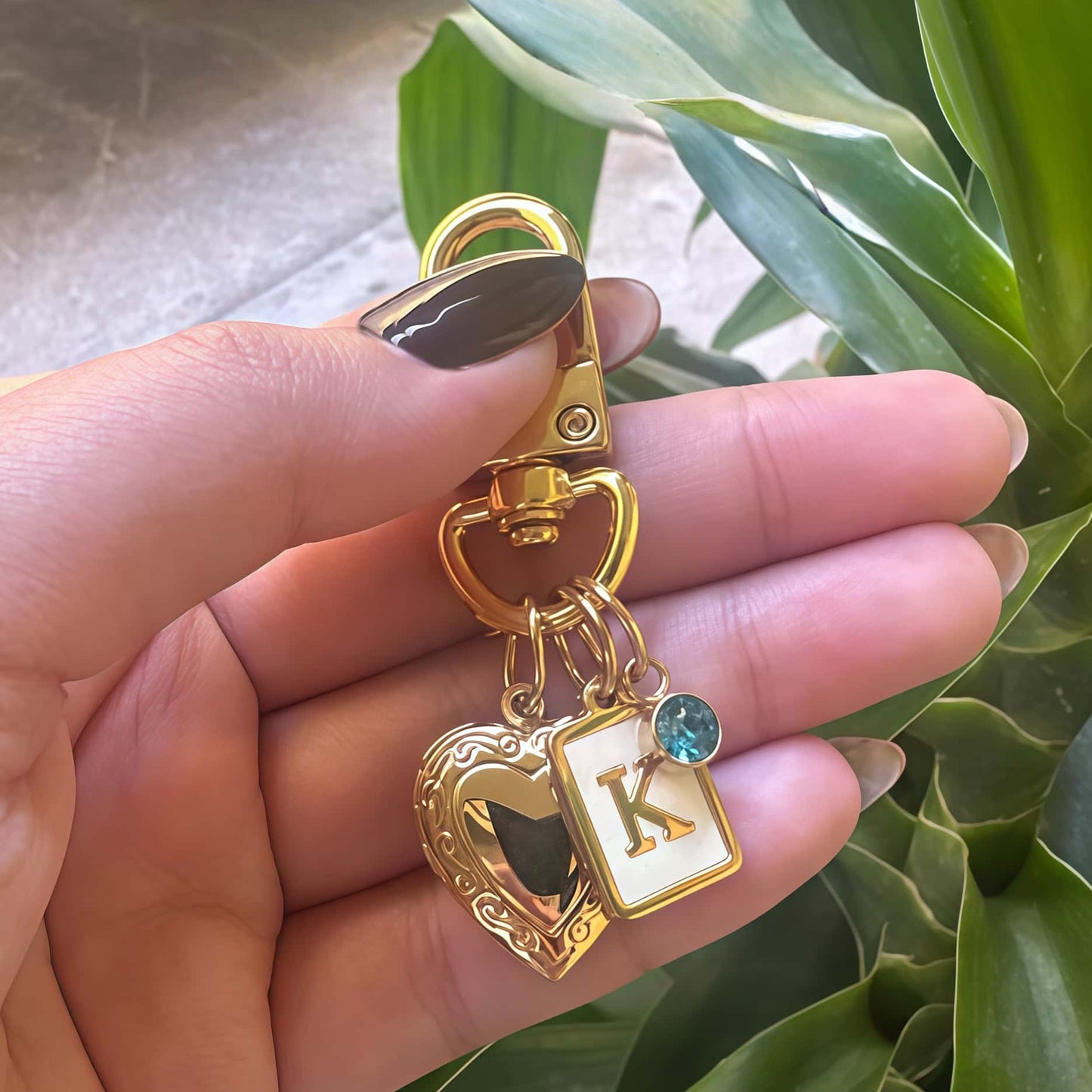 Personalized Heart Locket Keychain & Bag Charm – Custom Initials & Birthstones