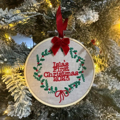 Embroidered Baby’s First Christmas Ornament – Personalized Heirloom Keepsake