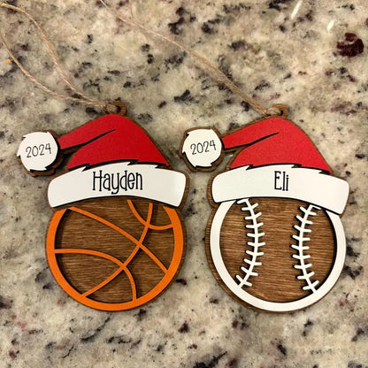 Personalized Sports Ornament – Custom Name & Year, Wood Christmas Gift