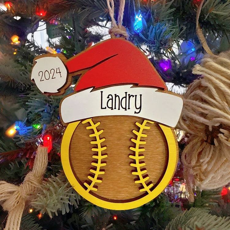 Personalized Sports Ornament – Custom Name & Year, Wood Christmas Gift