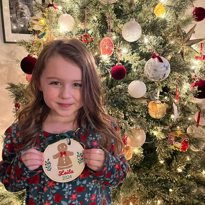 Personalized First Christmas Ornament | Embroidered Gingerbread Design