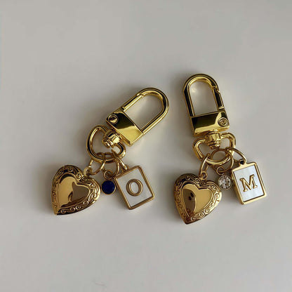 Personalized Heart Locket Keychain & Bag Charm – Custom Initials & Birthstones