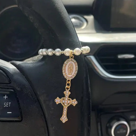 Custom Virgin of Guadalupe Steering Wheel Charm – Elegant Car Decor Gift