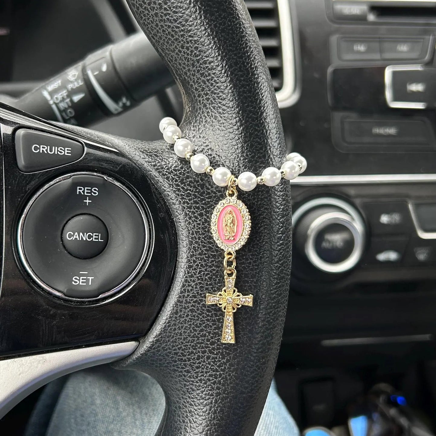Custom Virgin of Guadalupe Steering Wheel Charm – Elegant Car Decor Gift