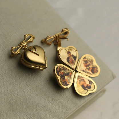 Personalized Heart Locket Brooch – 4 Photos Keepsake Gift