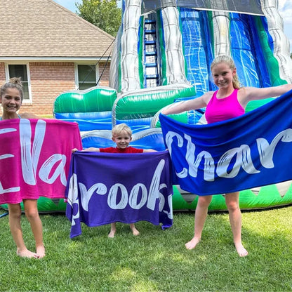 Custom Name Beach Towel – Personalized Birthday, Pool Party, or Vacation Gift