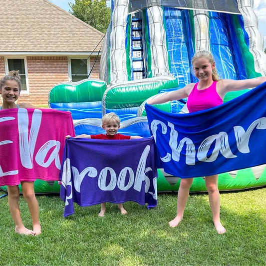 Custom Name Beach Towel – Personalized Birthday, Pool Party, or Vacation Gift