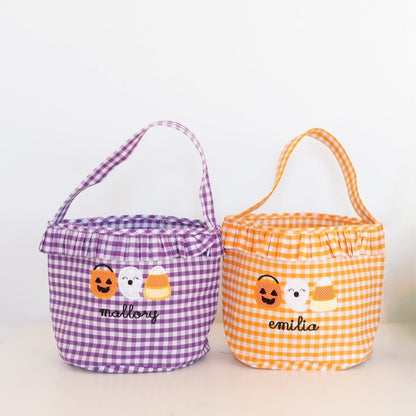 Girls Personalized Halloween Trick or Treat Bag – Gingham Candy Basket