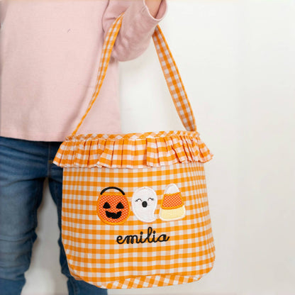 Girls Personalized Halloween Trick or Treat Bag – Gingham Candy Basket